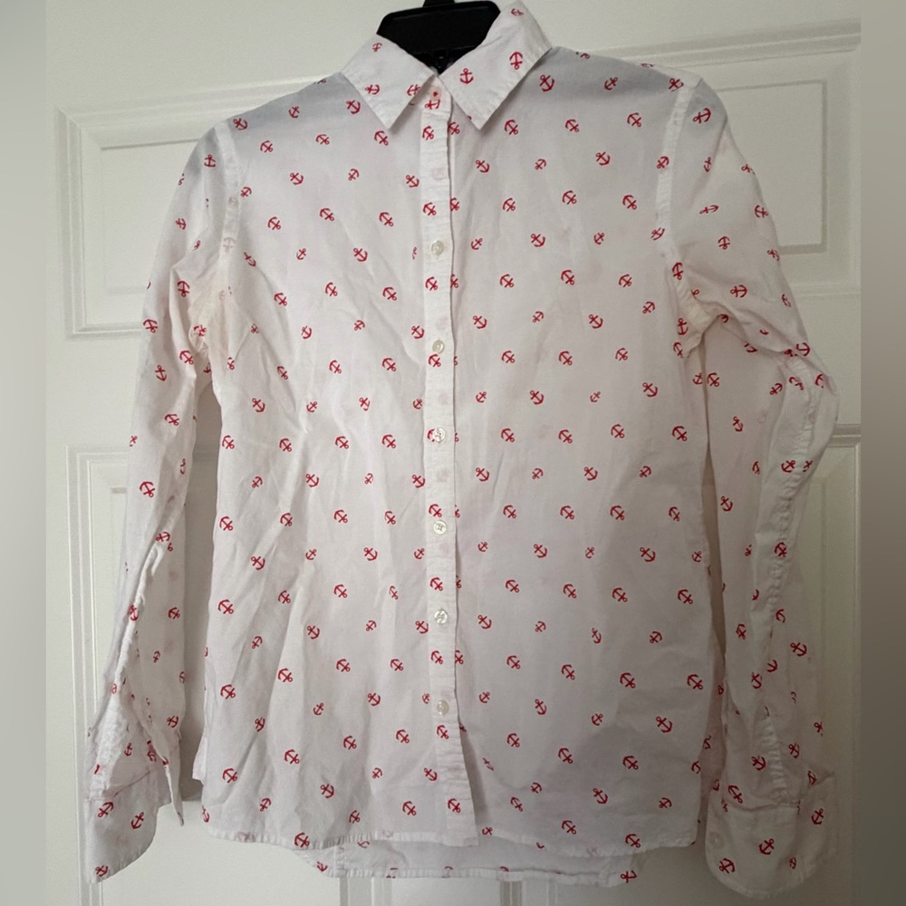 Banana Republic White Shirt with Red Nautical Pattern